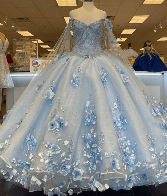 Long Dresses 3D Applique Off Shoulder Ball Gown Quinceanera Dresses