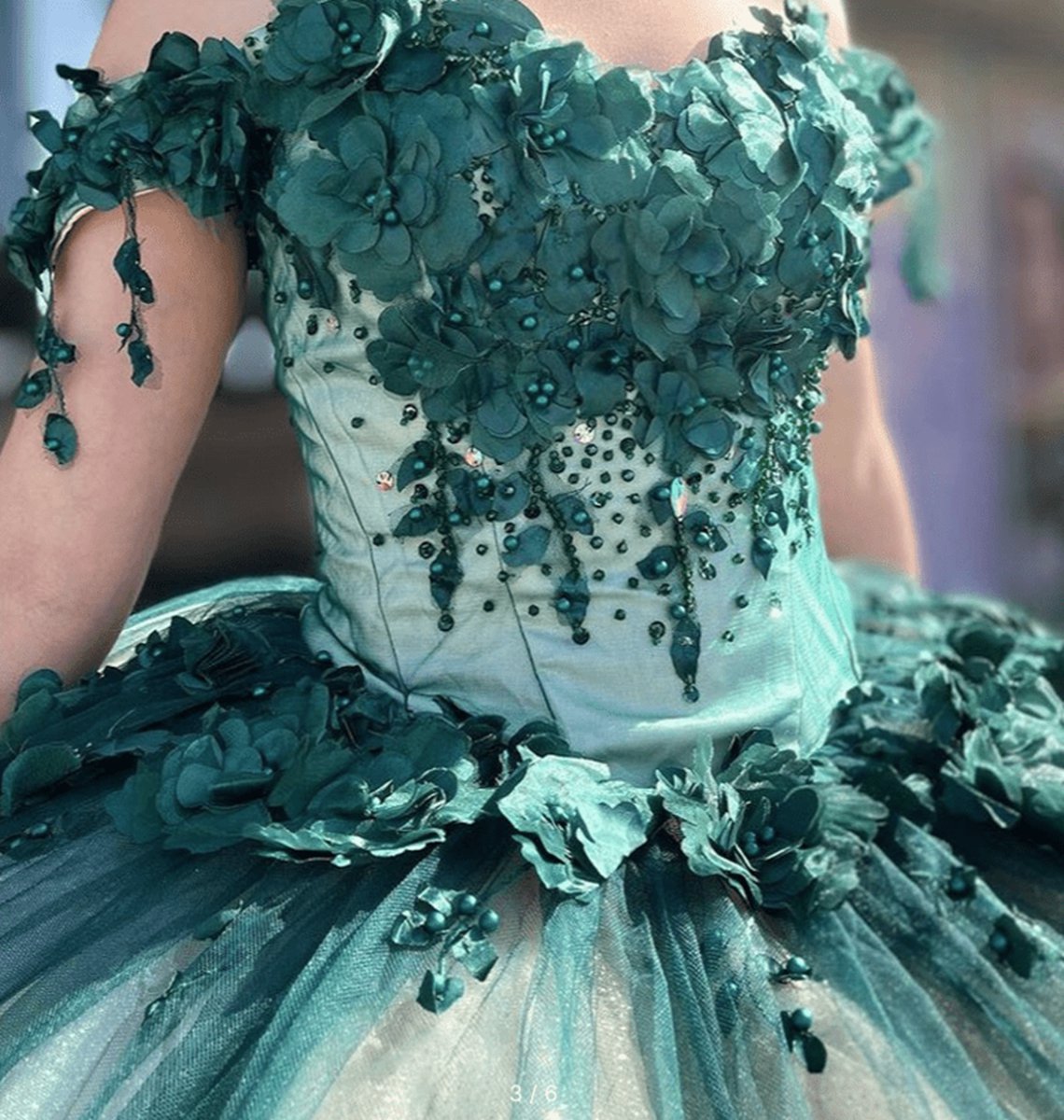 Ball Gown Off Shoulder 3D Flowers Beads Applique Quinceanera Dresses