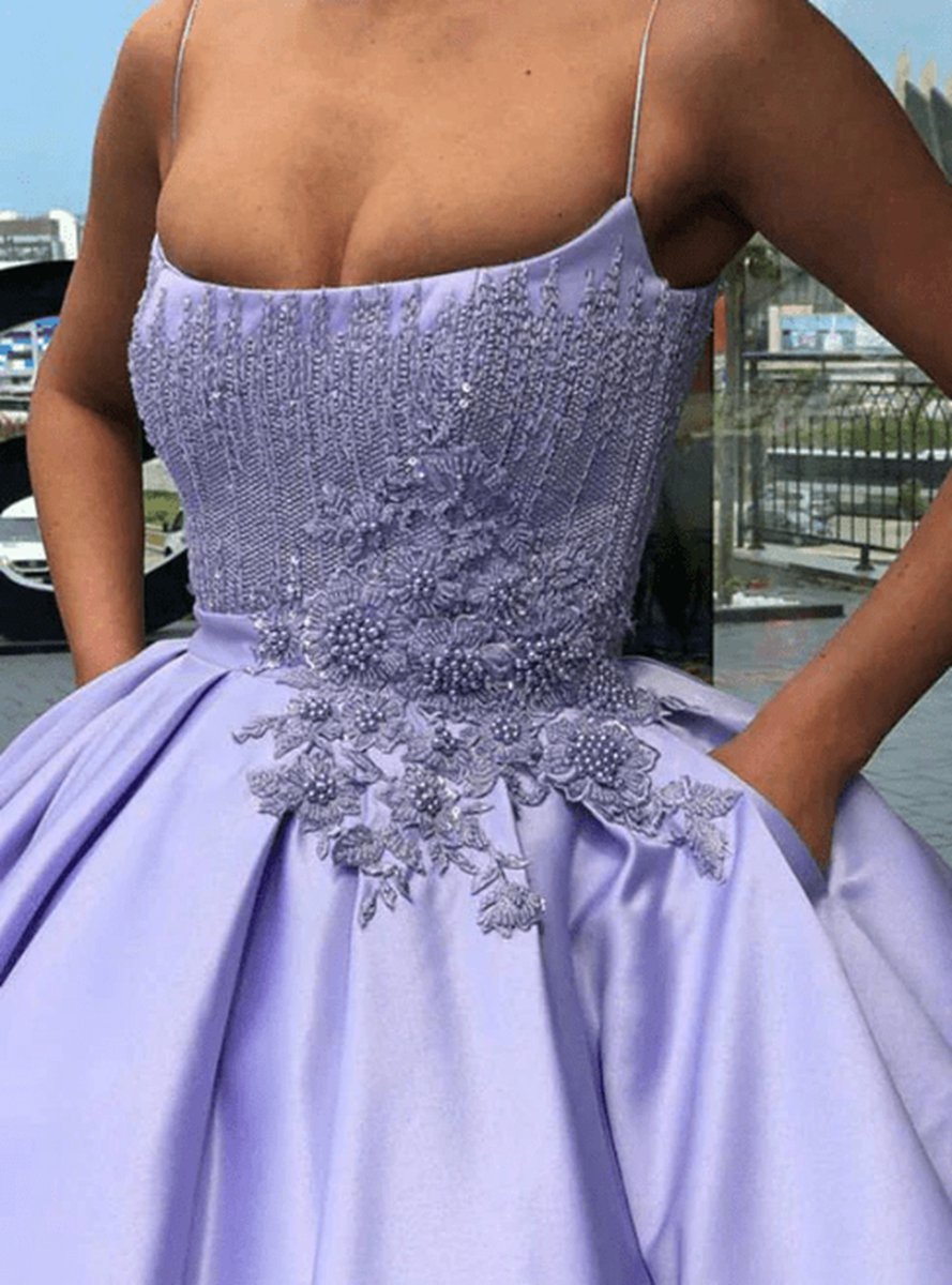 Ball Gown Spaghetti Straps Satin Dresses with Pocket Quinceanera Dresses