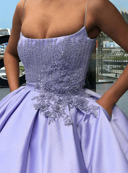 Ball Gown Spaghetti Straps Satin Dresses with Pocket Quinceanera Dresses