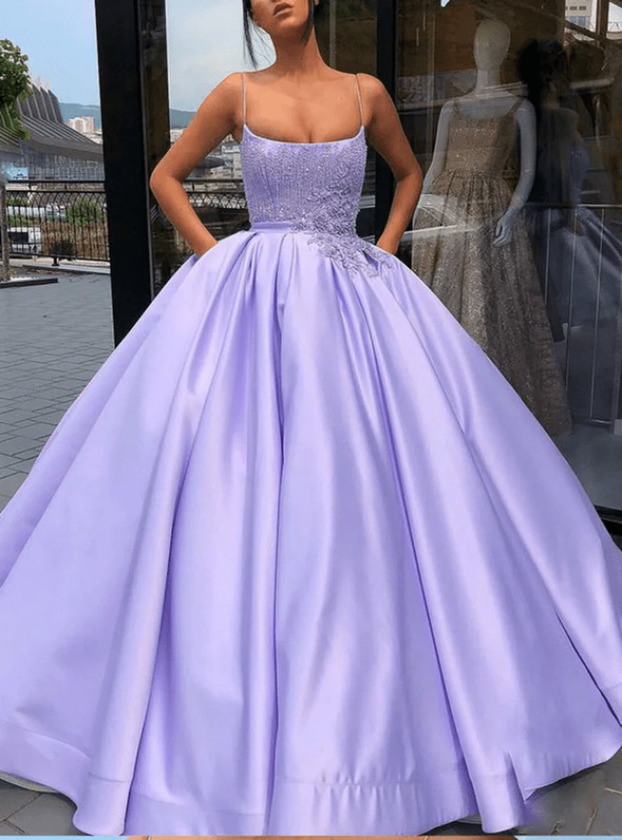 Ball Gown Spaghetti Straps Satin Dresses with Pocket Quinceanera Dresses