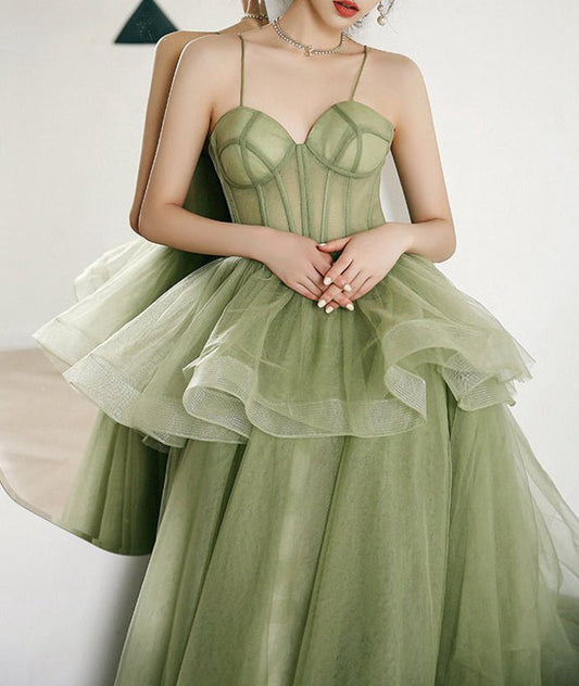 Spaghetti Straps Sage Ball Gown Quinceanera Dresses