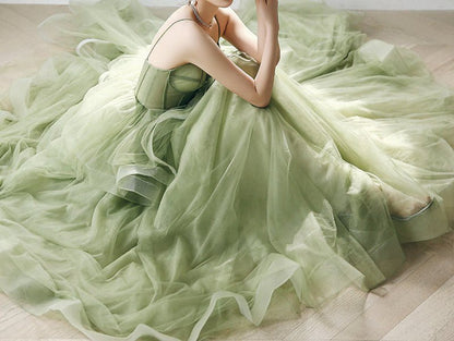 Spaghetti Straps Sage Ball Gown Quinceanera Dresses