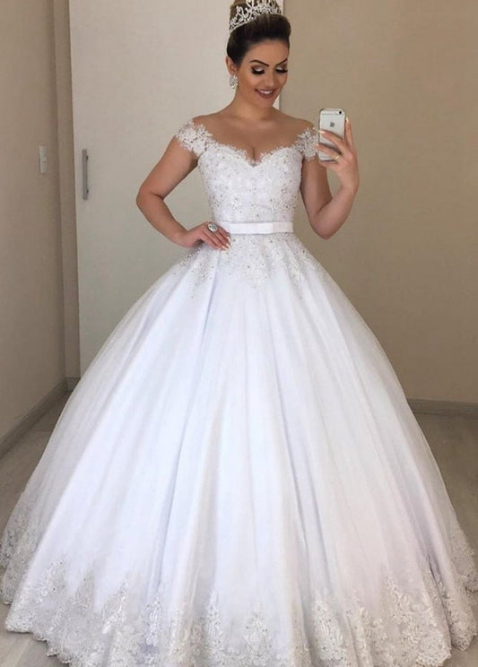 Luxurious Beading Appliques Off-the-Shoulder Tulle Wedding Dresses