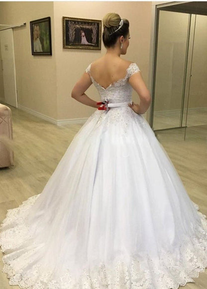 Luxurious Beading Appliques Off-the-Shoulder Tulle Wedding Dresses