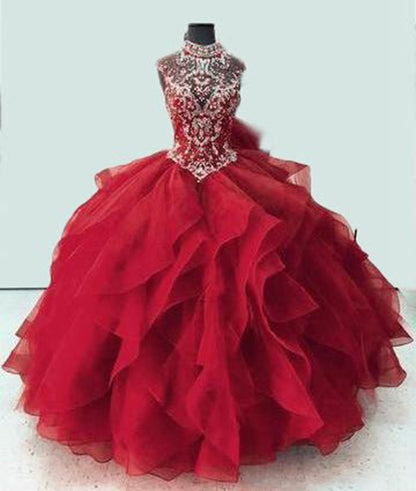 Organza High Neck Quinceanera Dresses Prom Dresses