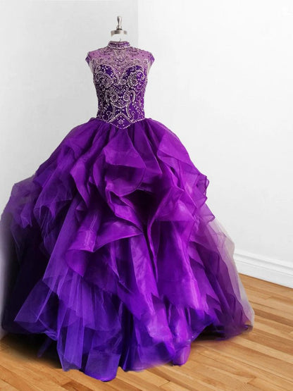 Organza High Neck Quinceanera Dresses Prom Dresses