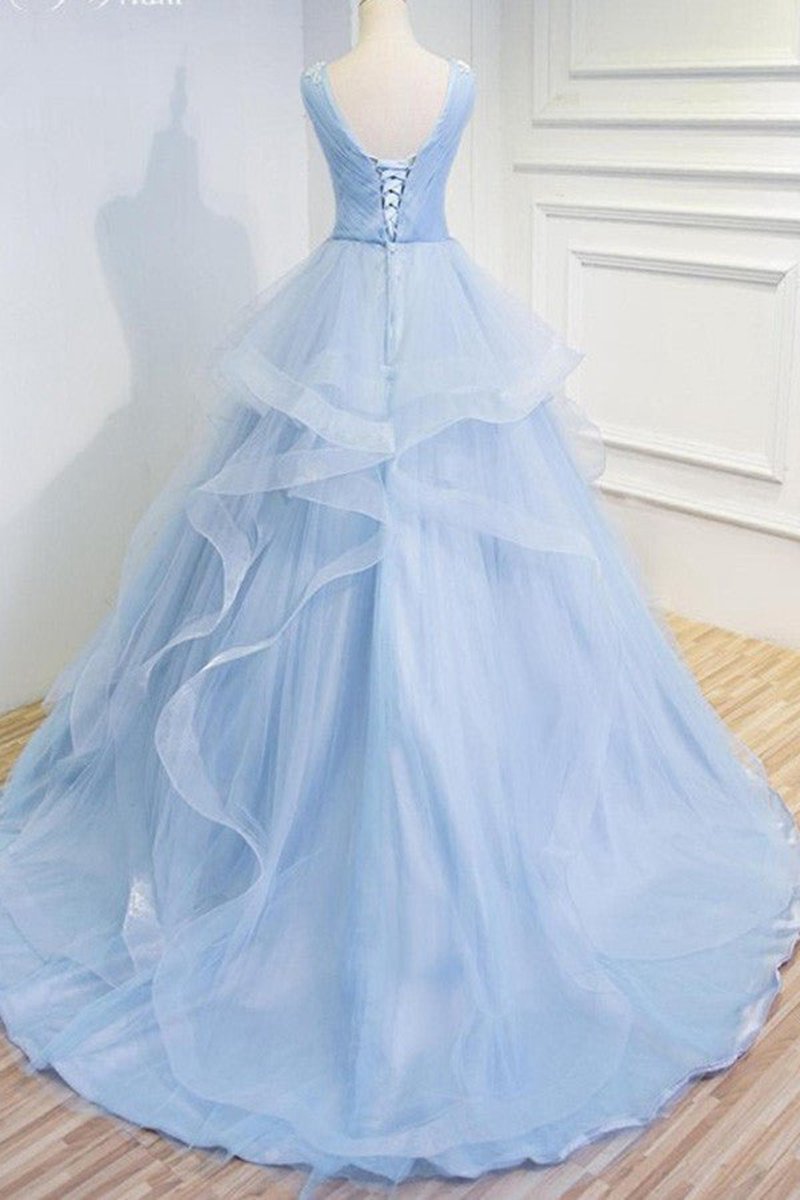 Sweetheart Baby Organza V Neck Ruffles Appliques Prom Dresses