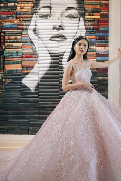 Straps Sequin Beaded Long Ball Gown Quinceanera Dresses