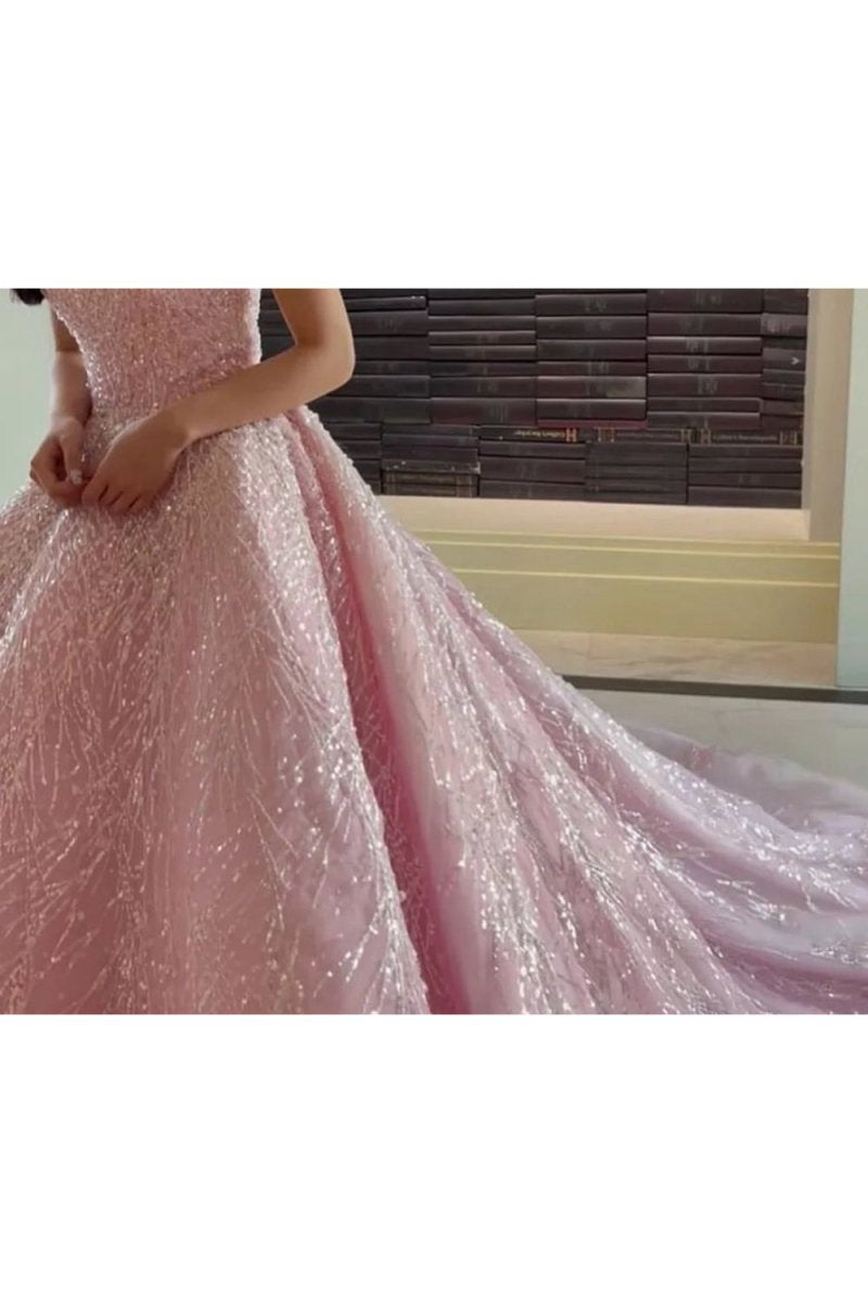 Straps Sequin Beaded Long Ball Gown Quinceanera Dresses