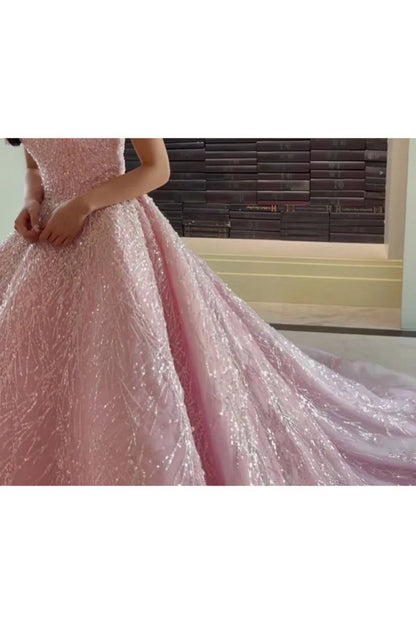 Straps Sequin Beaded Long Ball Gown Quinceanera Dresses