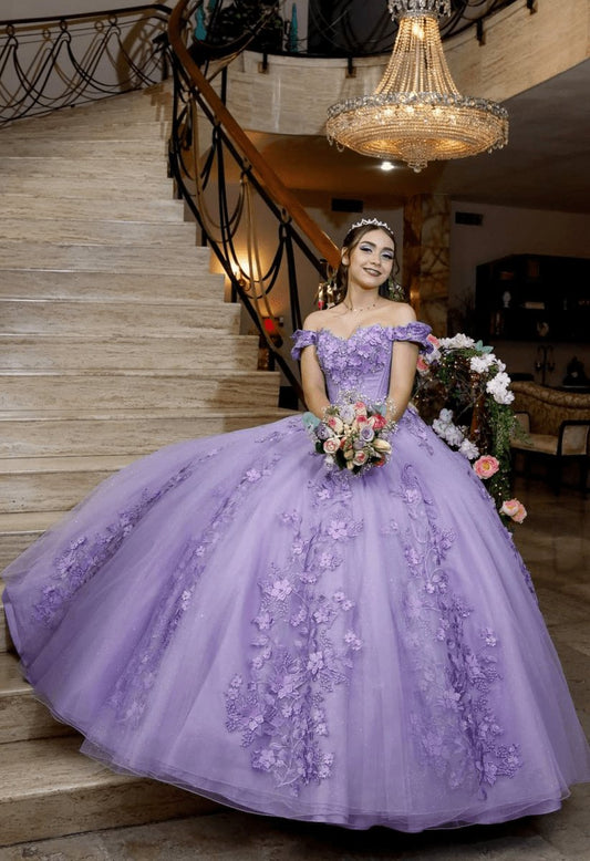 Off the Shoulder Tulle Appliques Ball Gown Dresses