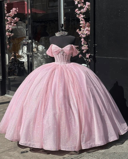 Glitter Off the Shoulder Ball Gown Quinceanera Dresses