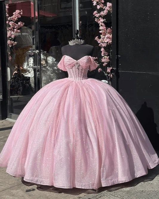 Glitter Off the Shoulder Ball Gown Quinceanera Dresses