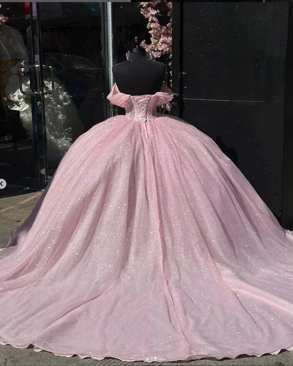 Glitter Off the Shoulder Ball Gown Quinceanera Dresses