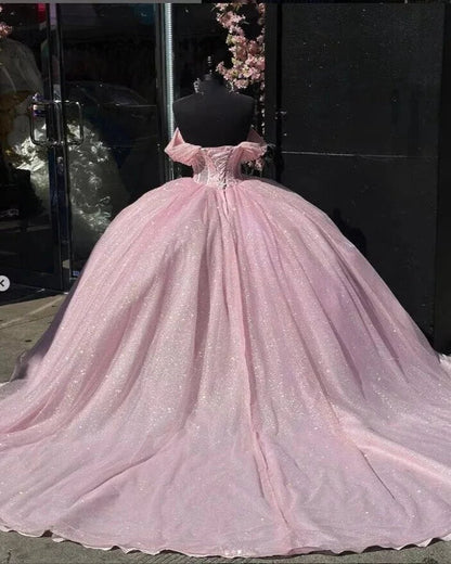 Glitter Off the Shoulder Ball Gown Quinceanera Dresses
