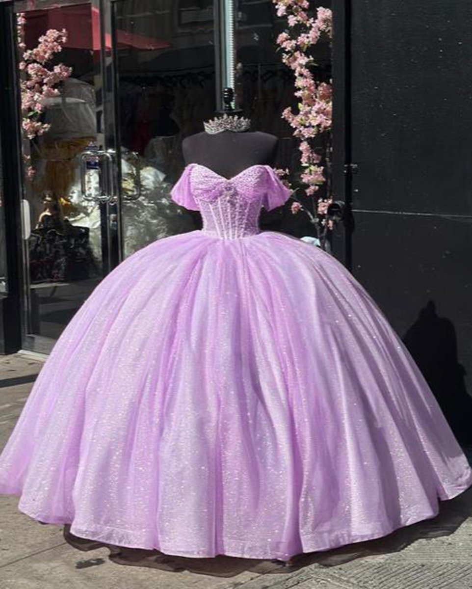 Glitter Off the Shoulder Ball Gown Quinceanera Dresses