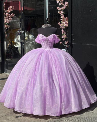 Glitter Off the Shoulder Ball Gown Quinceanera Dresses