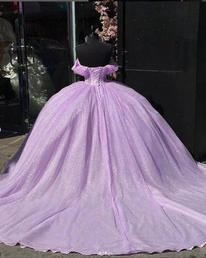 Glitter Off the Shoulder Ball Gown Quinceanera Dresses
