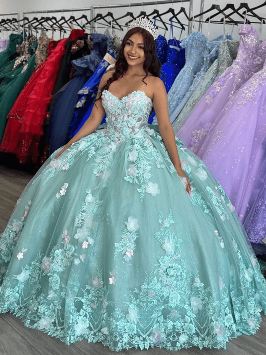 Sage Strapless Tulle Sleeveless Quinceanera Dresses