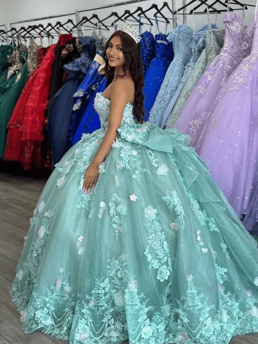 Sage Strapless Tulle Sleeveless Quinceanera Dresses