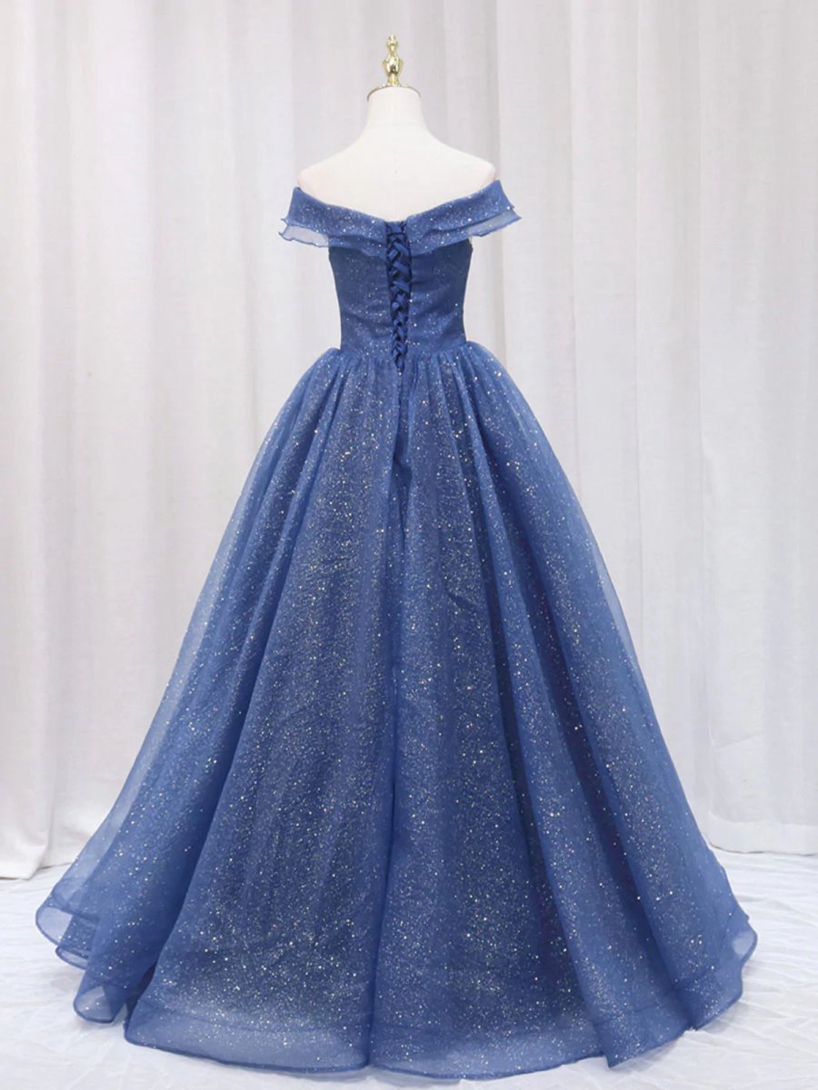 Shiny Off Shoulder Tulle Formal Graduation Evening Dresses