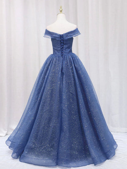 Shiny Off Shoulder Tulle Formal Graduation Evening Dresses