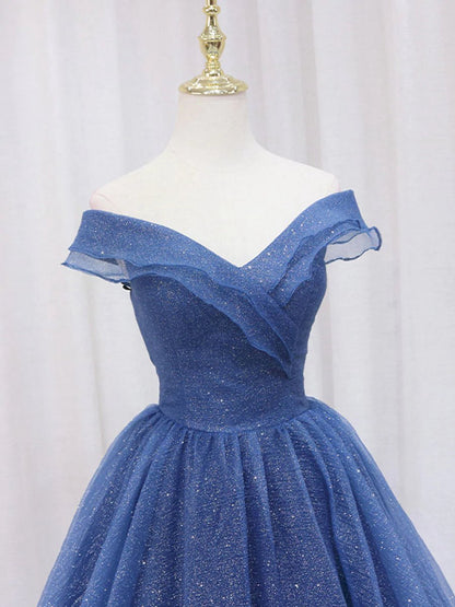 Shiny Off Shoulder Tulle Formal Graduation Evening Dresses