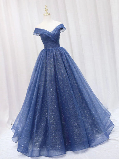 Shiny Off Shoulder Tulle Formal Graduation Evening Dresses