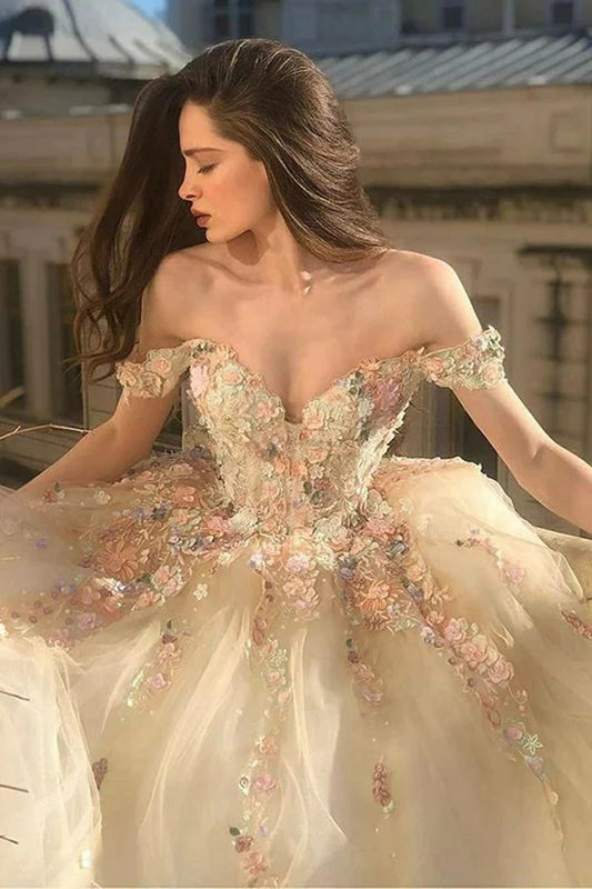 Off Shoulder Long Lace Quinceanera Dresses