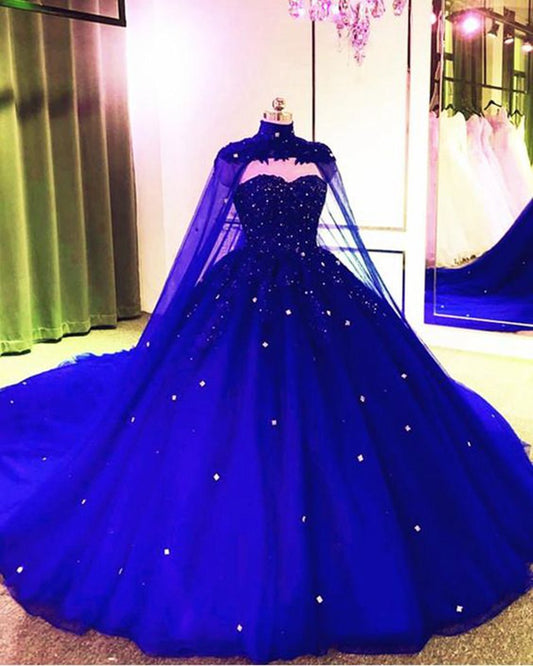 Tulle Ball Gown Prom Dresses with Cape