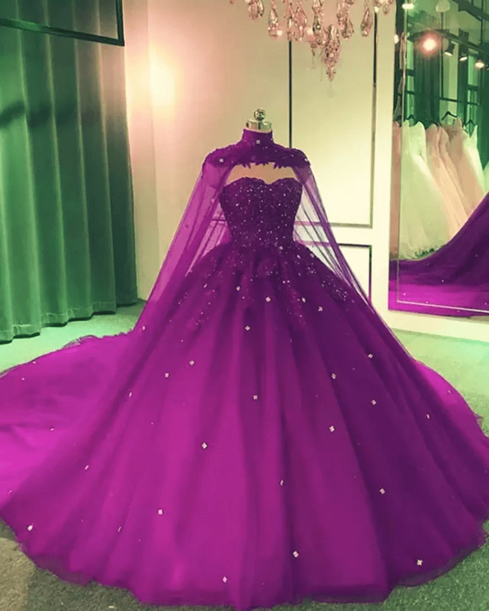 Tulle Ball Gown Prom Dresses with Cape
