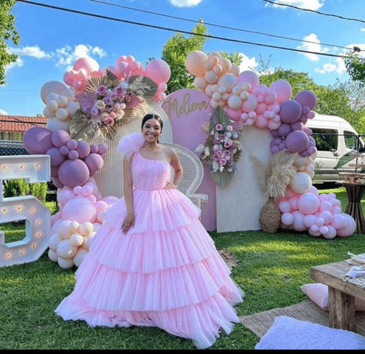 A-line Tie One Shoulder Tulle Ball Gown Quinceanera Dresses