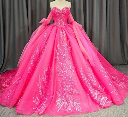 Lace Sequins Ball Gown Quinceañera Dresses