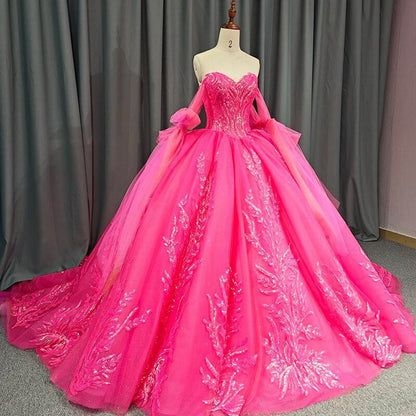 Lace Sequins Ball Gown Quinceañera Dresses