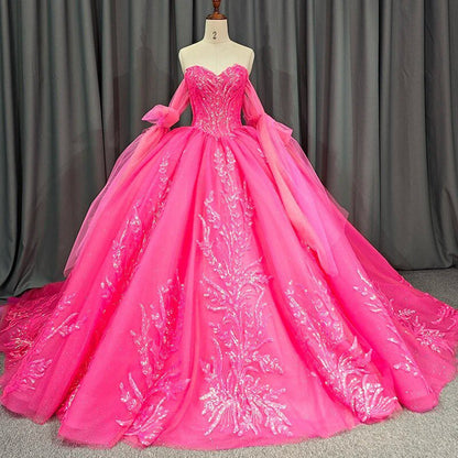 Lace Sequins Ball Gown Quinceañera Dresses