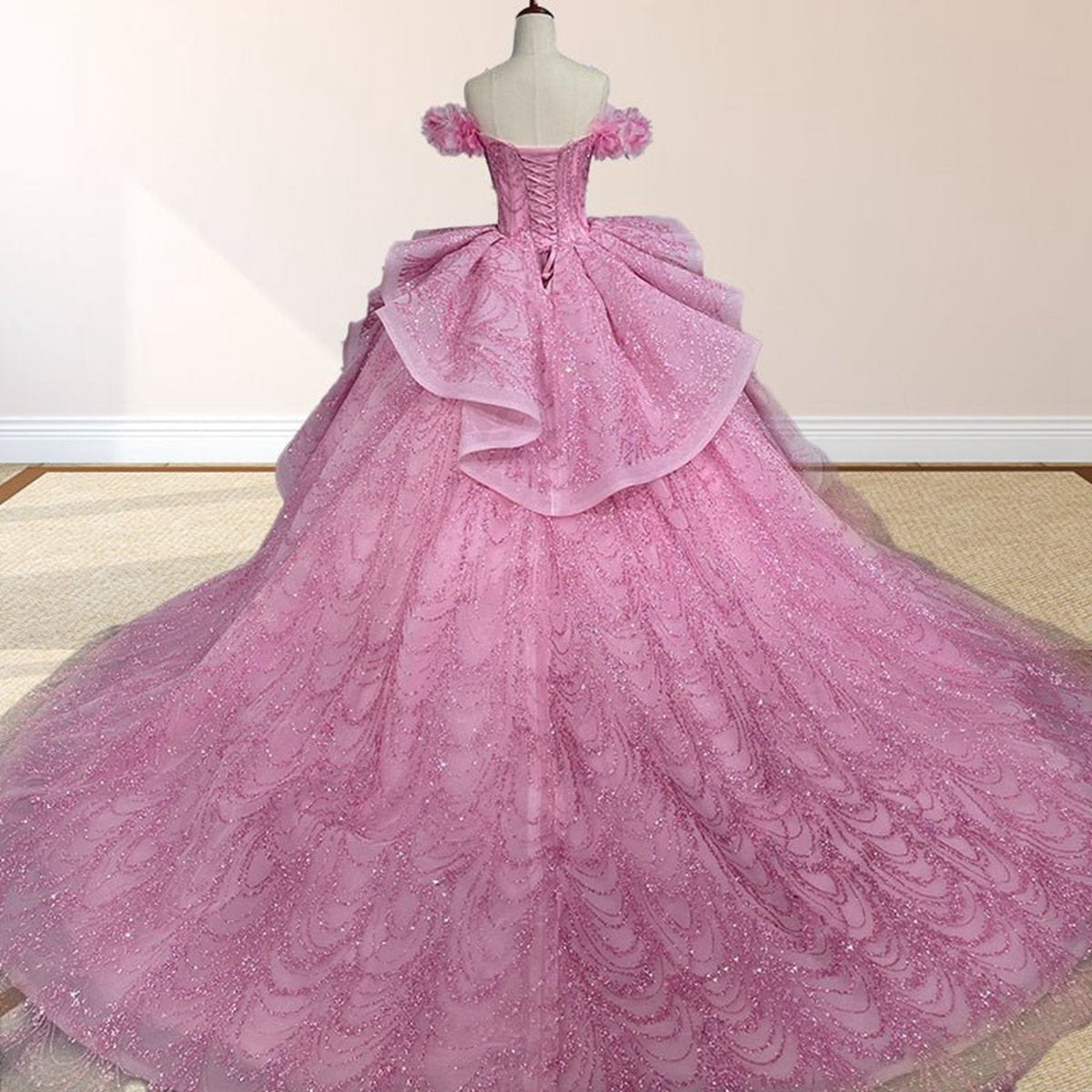 Quinceanera Dresses with Sequins Off the Shoulder Chapel Train