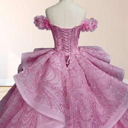 Quinceanera Dresses with Sequins Off the Shoulder Chapel Train