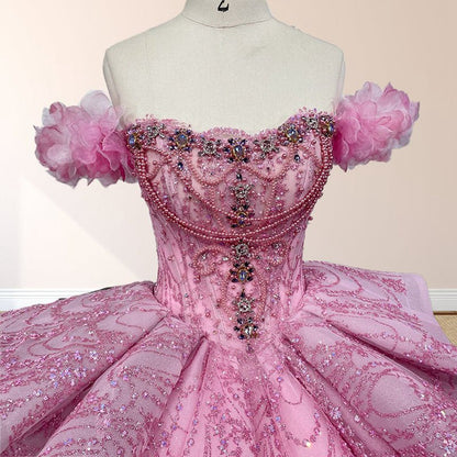 Quinceanera Dresses with Sequins Off the Shoulder Chapel Train