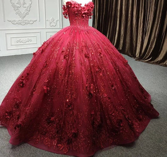 Quinceanera Dresses Ball Gown Sequined Flowers