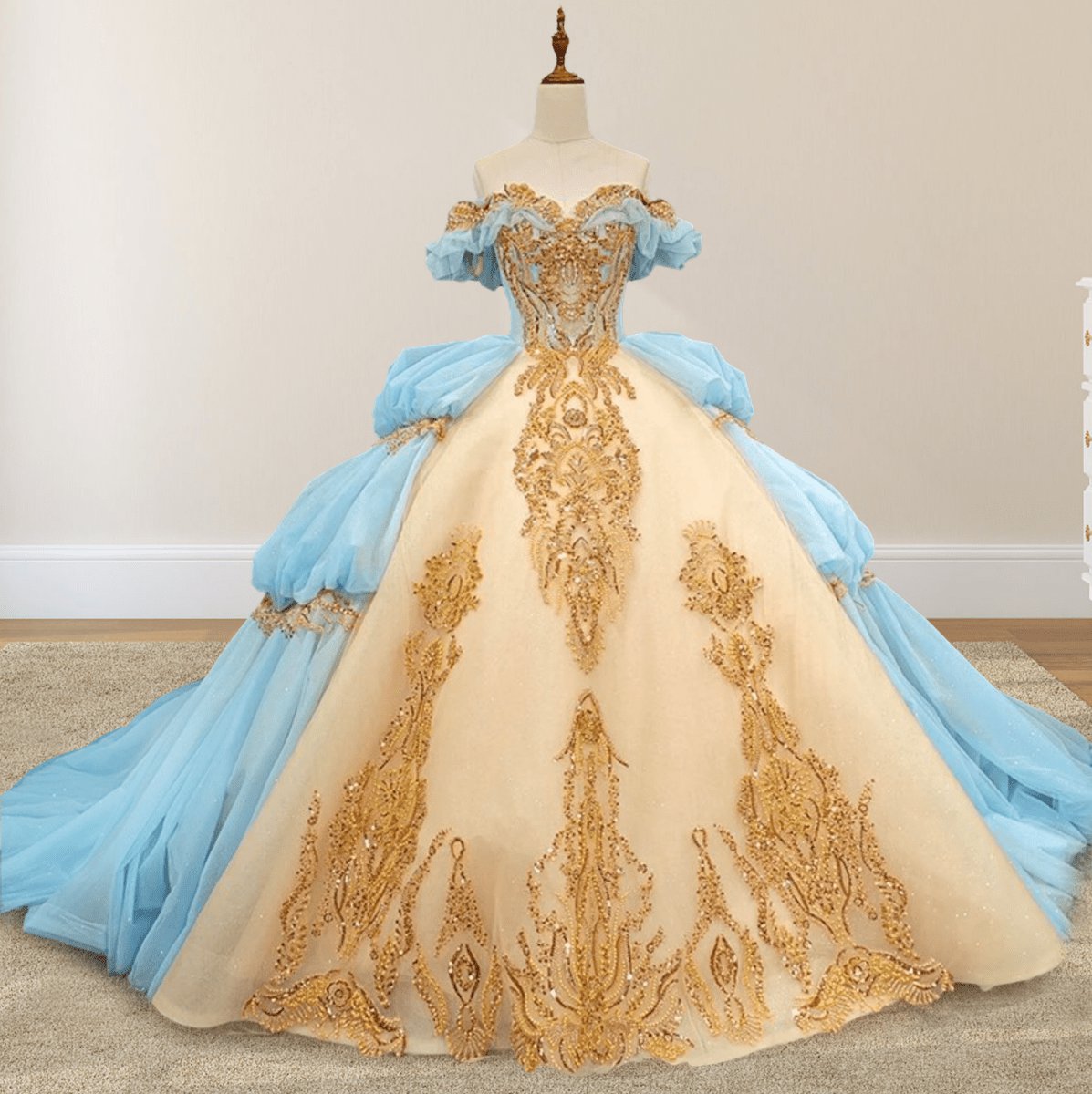 Gold Appliqued Double ColoCorset Back Quinceañera Dresses