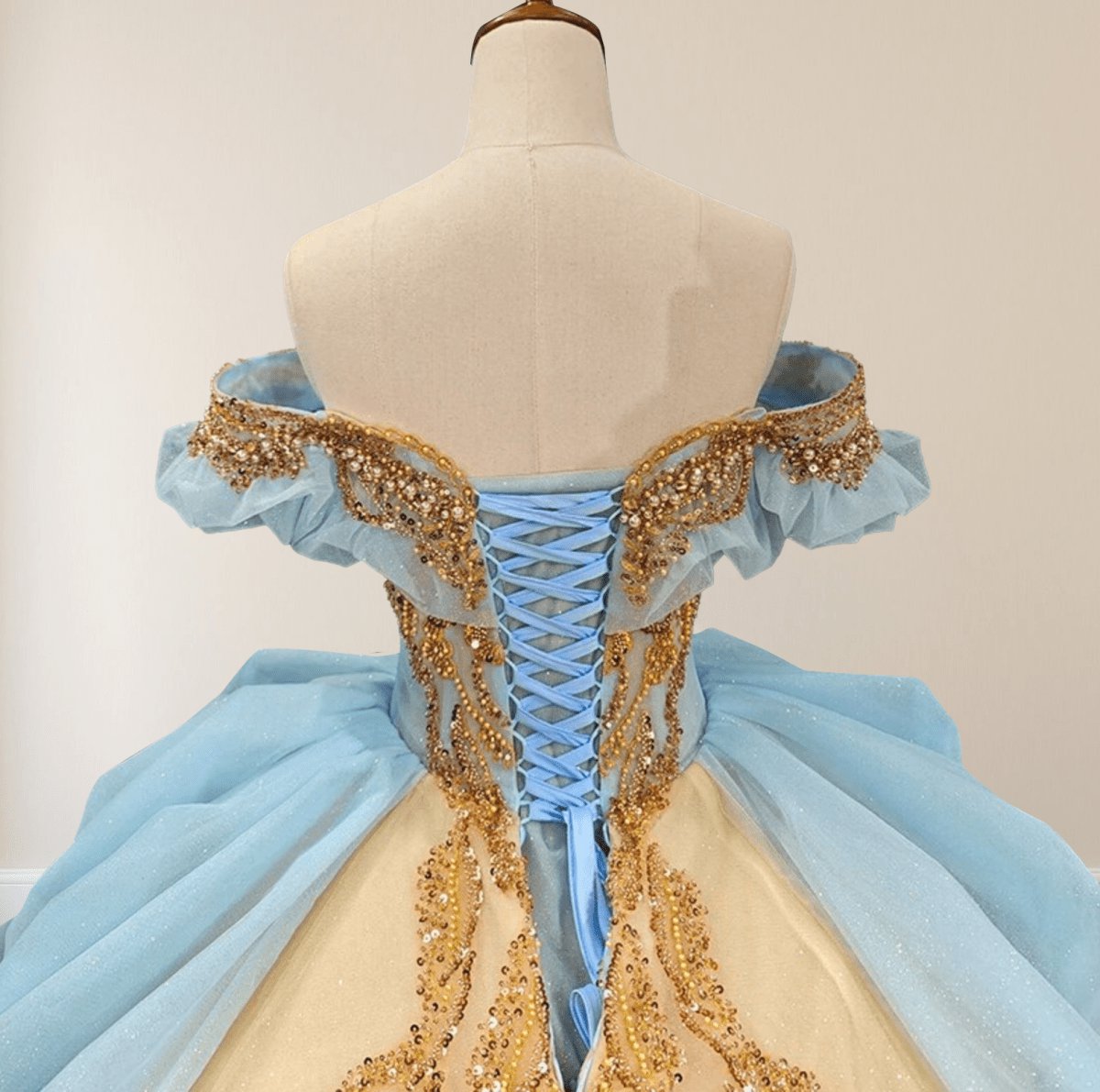 Gold Appliqued Double ColoCorset Back Quinceañera Dresses