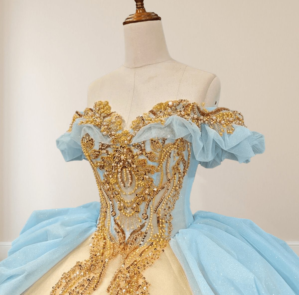 Gold Appliqued Double ColoCorset Back Quinceañera Dresses