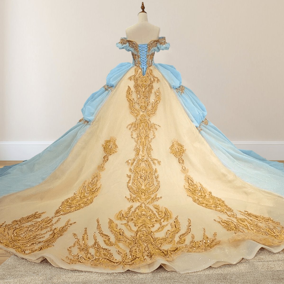 Gold Appliqued Double ColoCorset Back Quinceañera Dresses