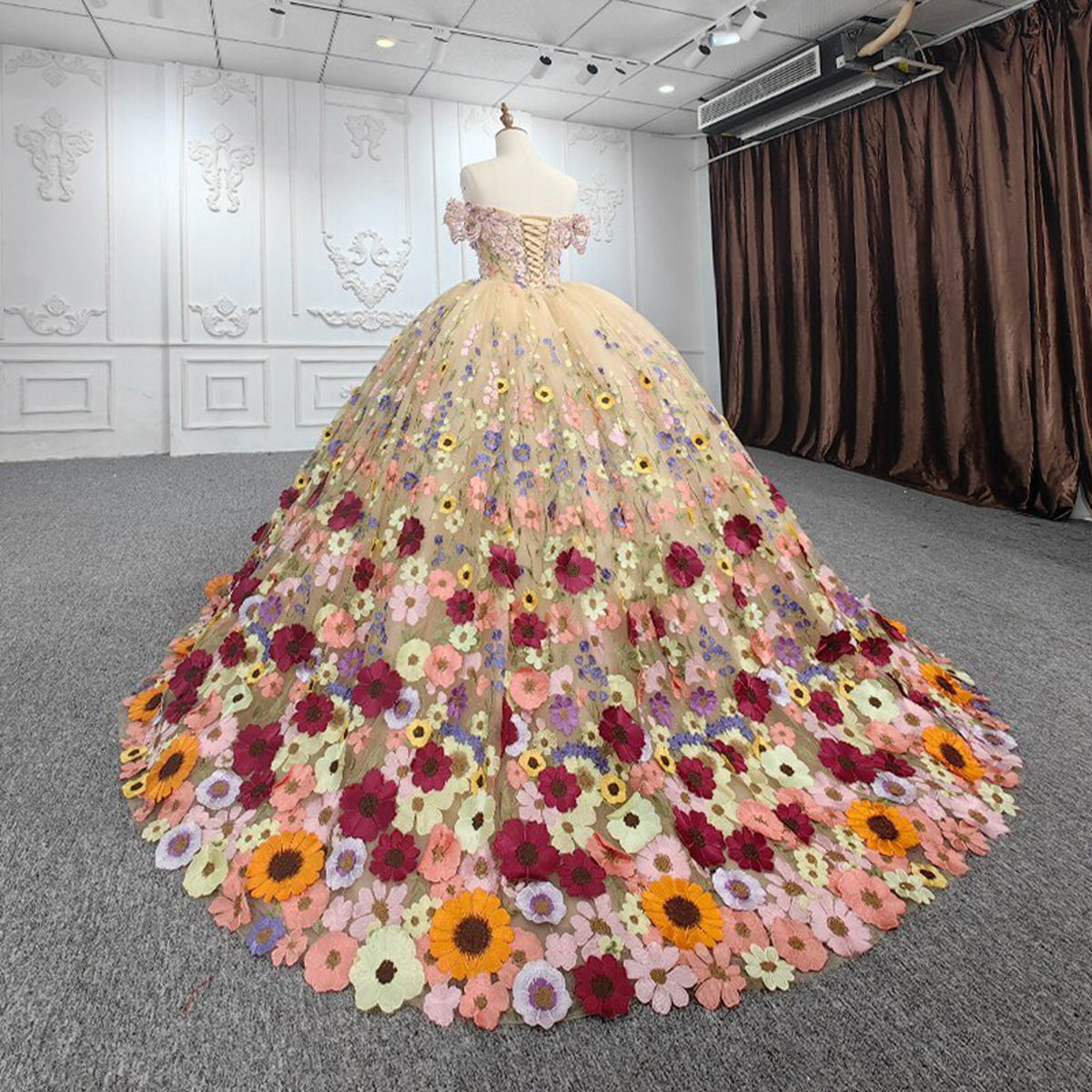 Quinceanera Flower Off-the-Shoulder Ball Gown Dresses