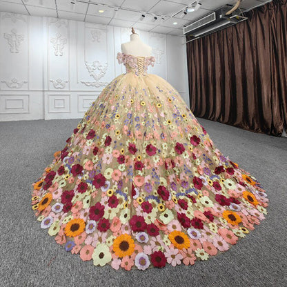 Quinceanera Flower Off-the-Shoulder Ball Gown Dresses