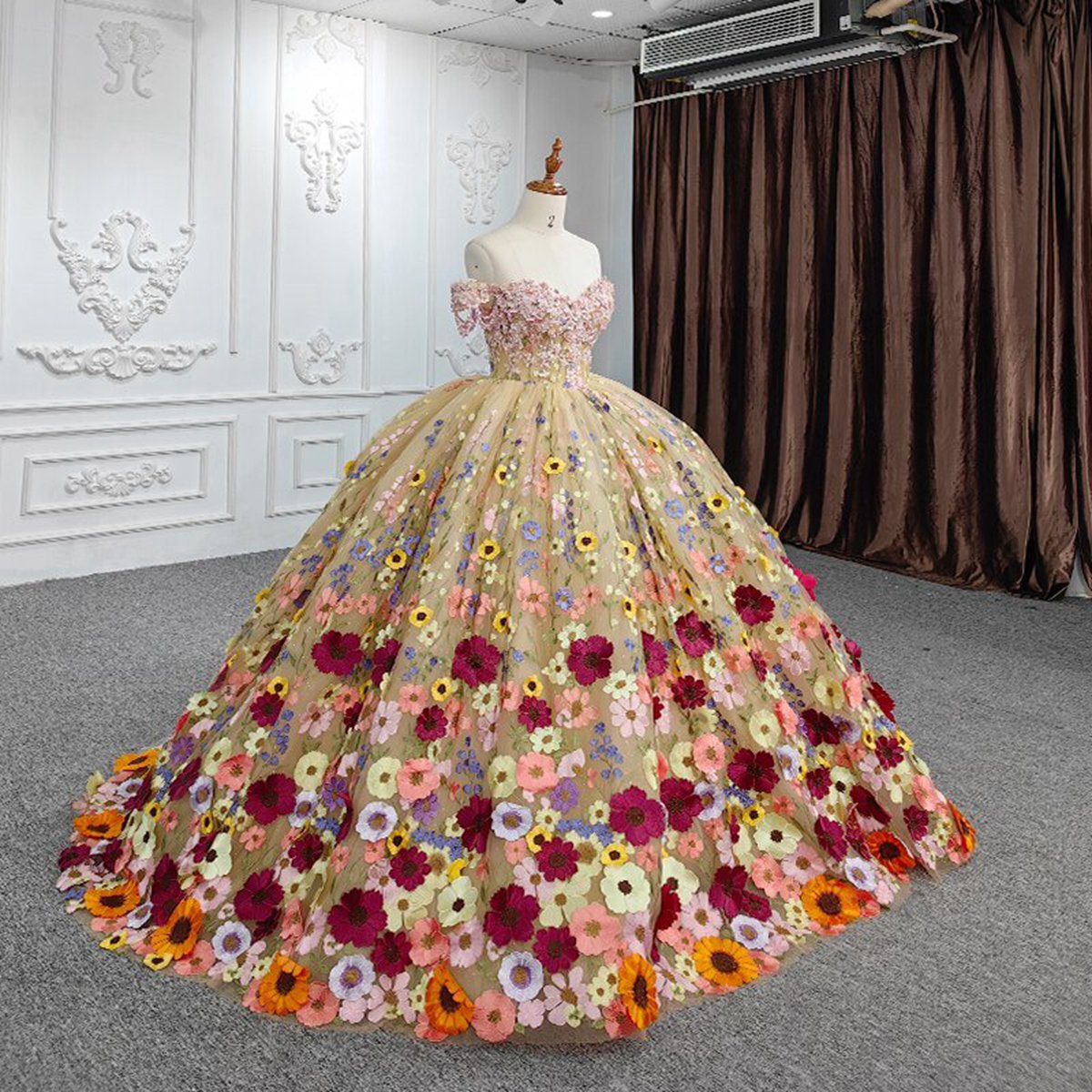 Quinceanera Flower Off-the-Shoulder Ball Gown Dresses