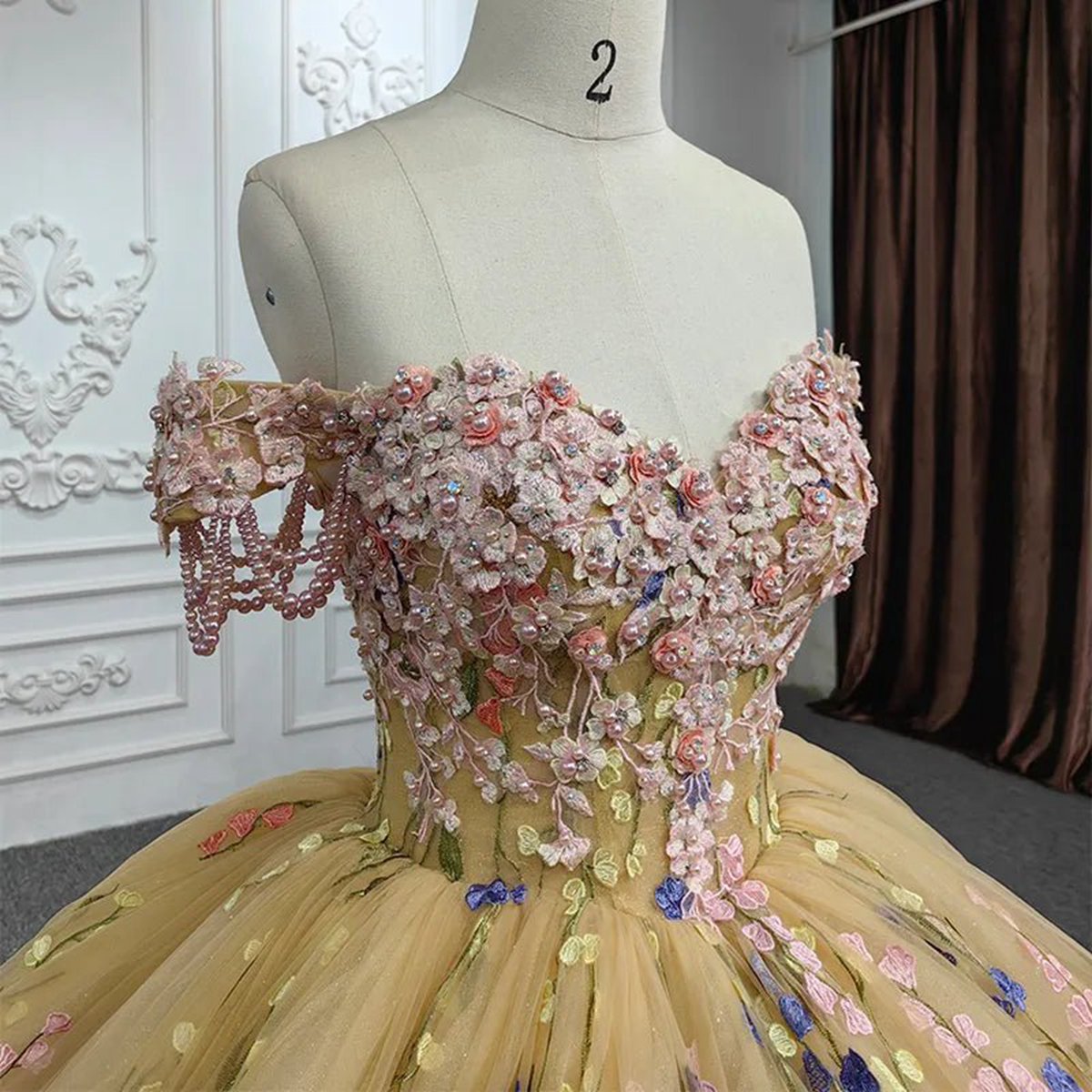 Quinceanera Flower Off-the-Shoulder Ball Gown Dresses