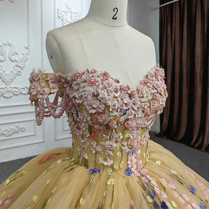 Quinceanera Flower Off-the-Shoulder Ball Gown Dresses