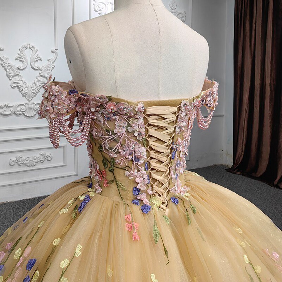 Quinceanera Flower Off-the-Shoulder Ball Gown Dresses